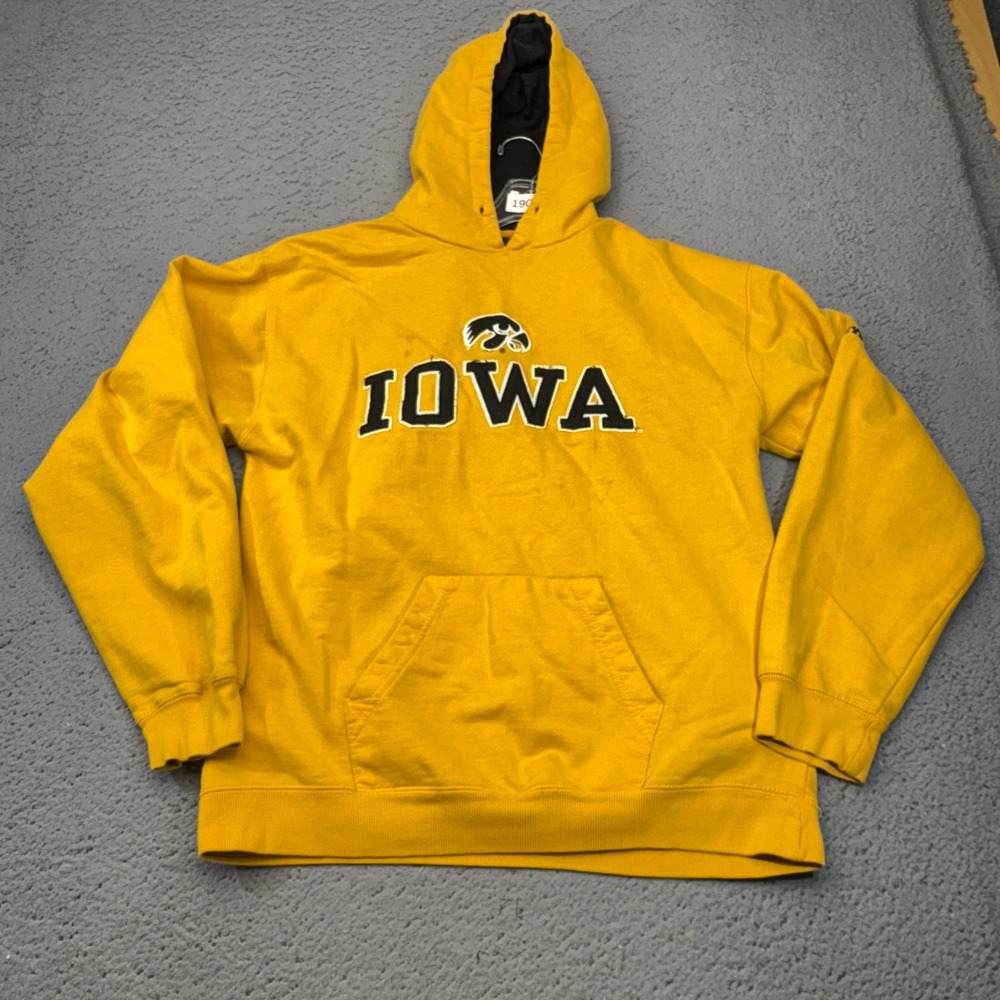 Iowa Hawkeyes Hoodie Mens Large Yellow Pullover NCAA Logo Old Varsity Brand